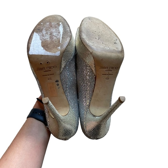 Jimmy Choo Peep Toe Platform Stiletto Glitter Sparkly Heel Womens 40 / US 10 - Picture 8 of 9